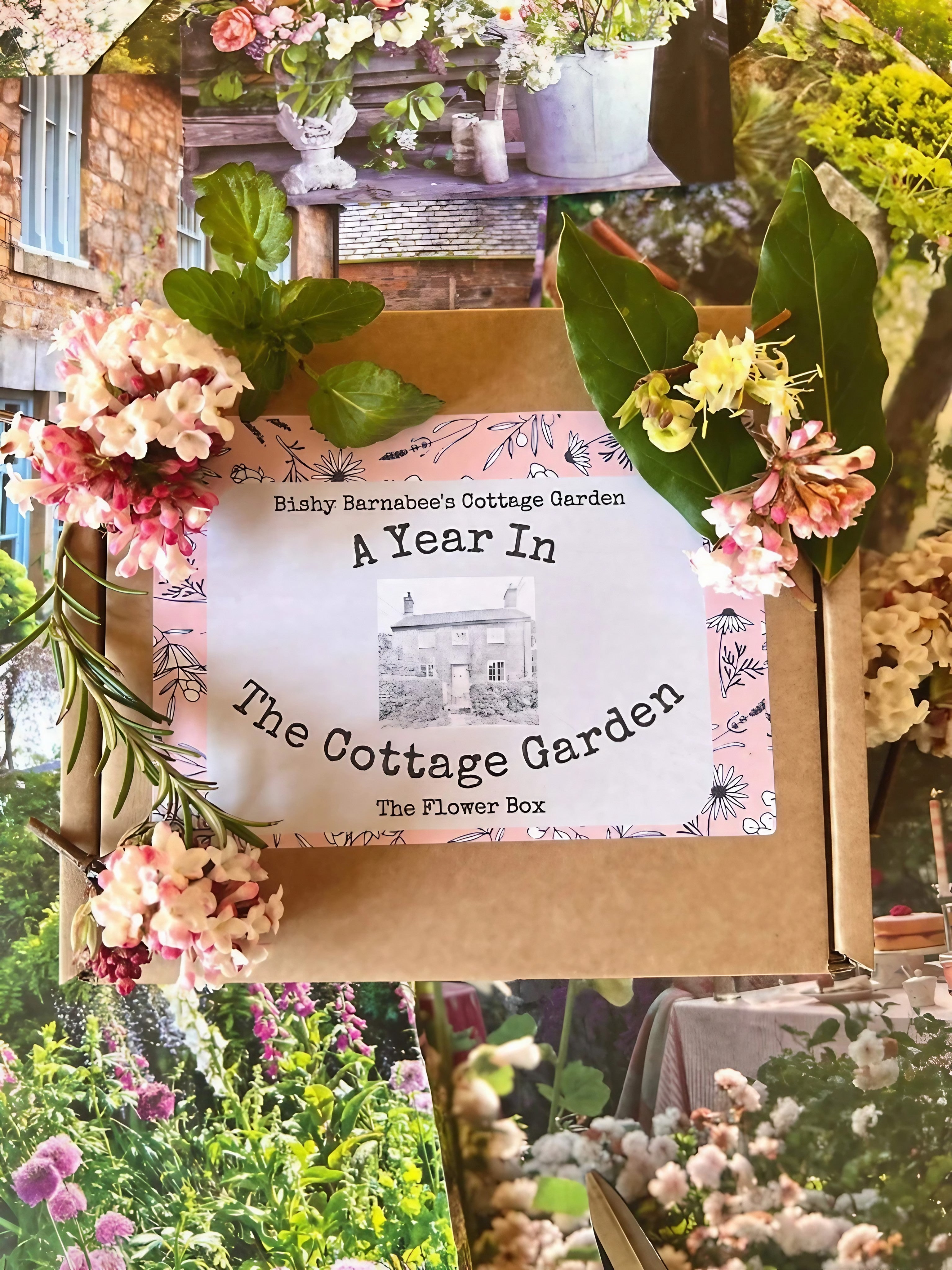 Cover image of "A Year in the Cottage Garden" book depicting a quaint garden scene